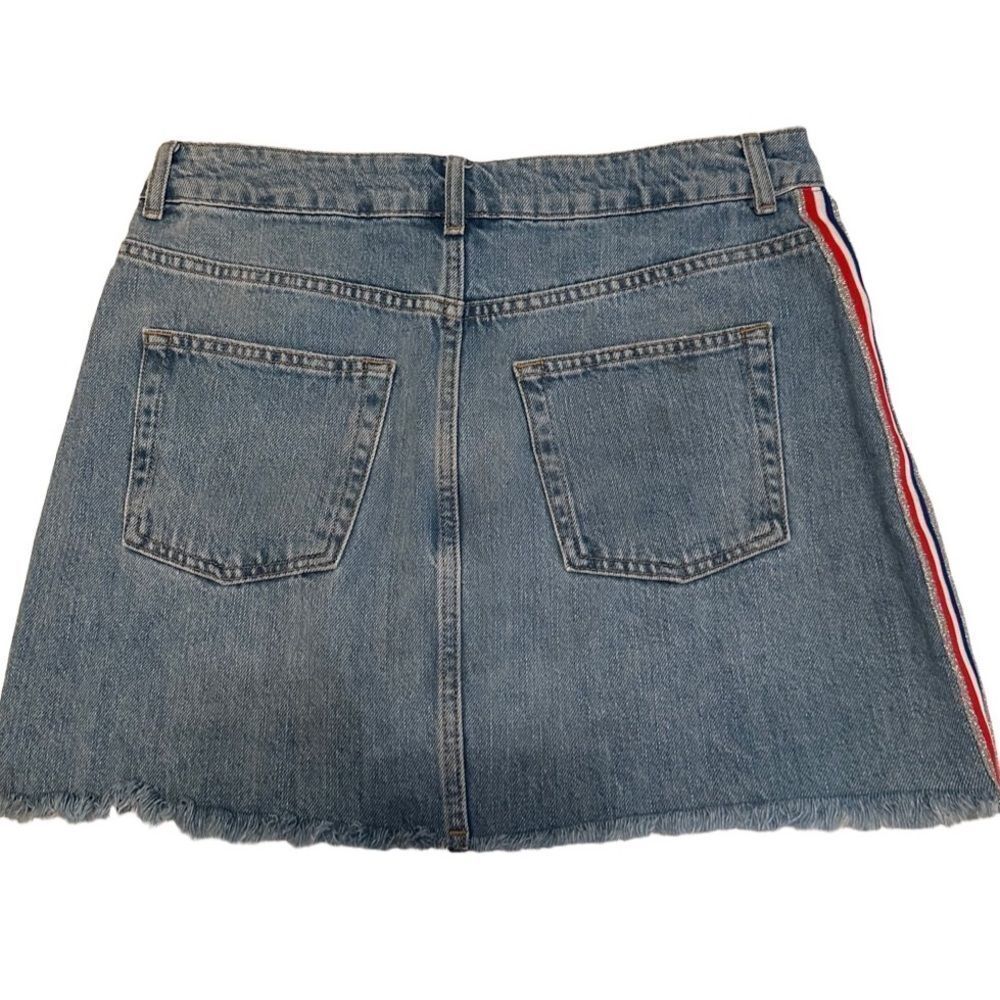 NWOT Topshop Moto Red White Blue & Sparkle Glitter Size Strip Skirt Size 8 - Picture 3 of 15